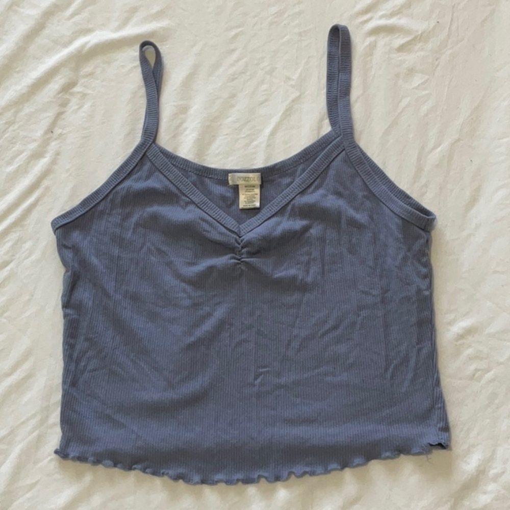 Bozzolo Blue Ribbed Crop Camisole Sleeveless Top
